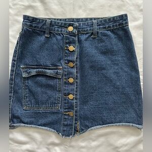 Denim Midi Button Front Skirt Size L - Small Fit
